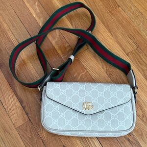Gucci Ophidia Beige GG Crossbody with Green and Red Strap